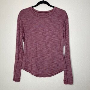 Lululemon long-sleeve top maroon heathered lace accent soft raglan